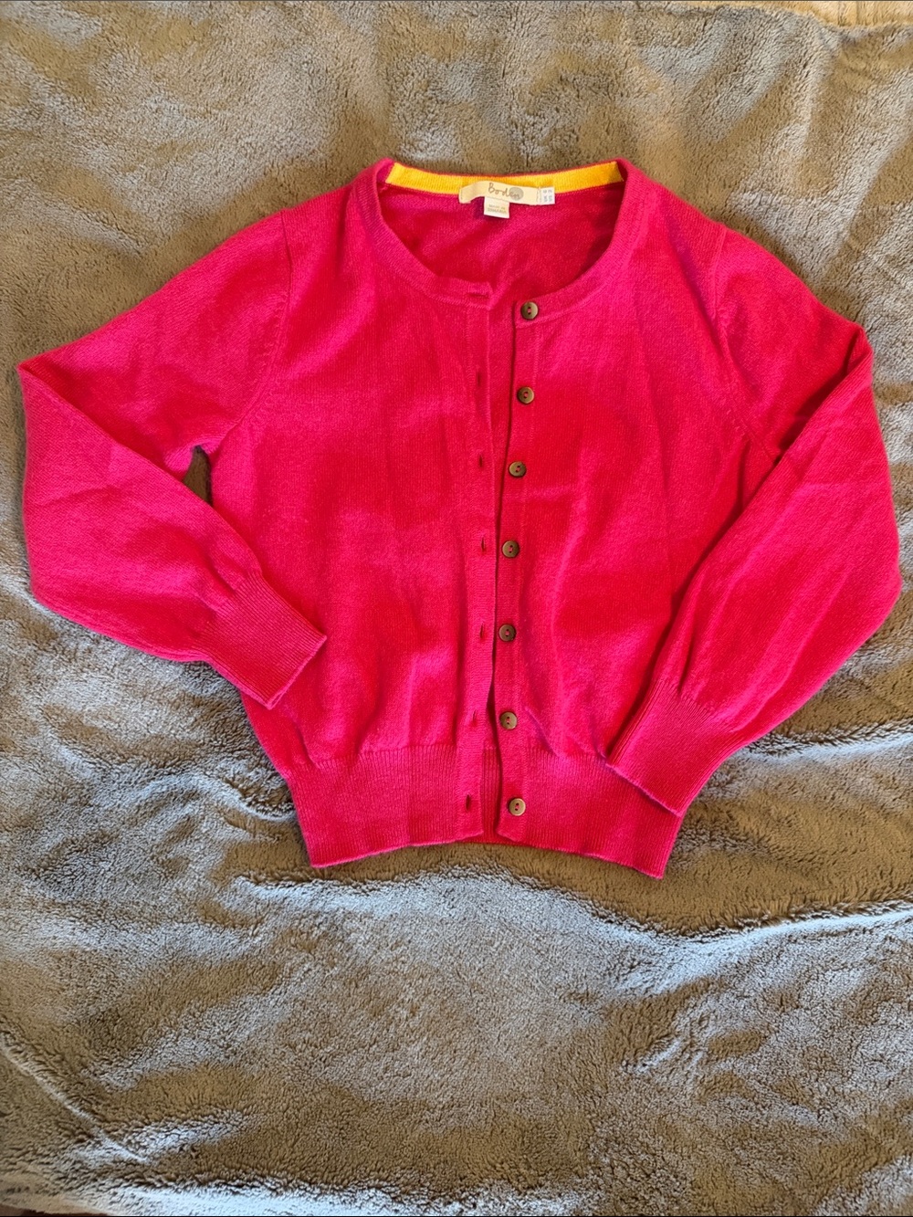 Boden Raspberry Pink Crewneck Button-Front 100% cashmere Cardigan